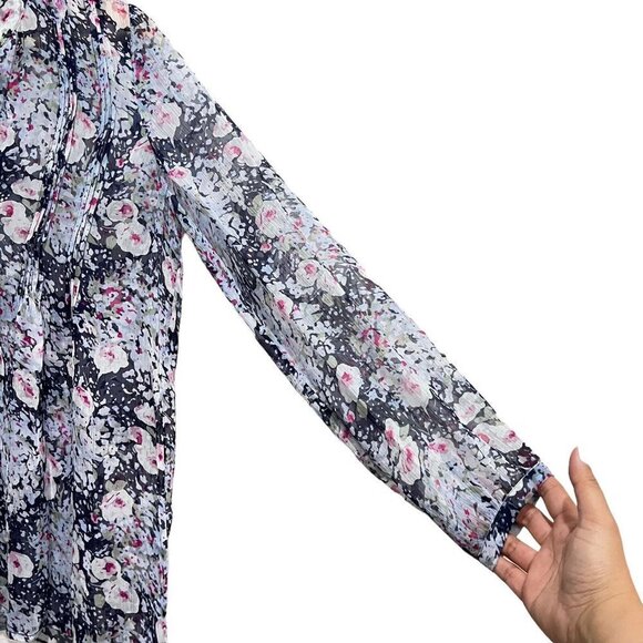 Joie Womens Multicolor Floral Long Sleeve Split Neck Pleated Blouse Top Size XS - Picture 9 of 12